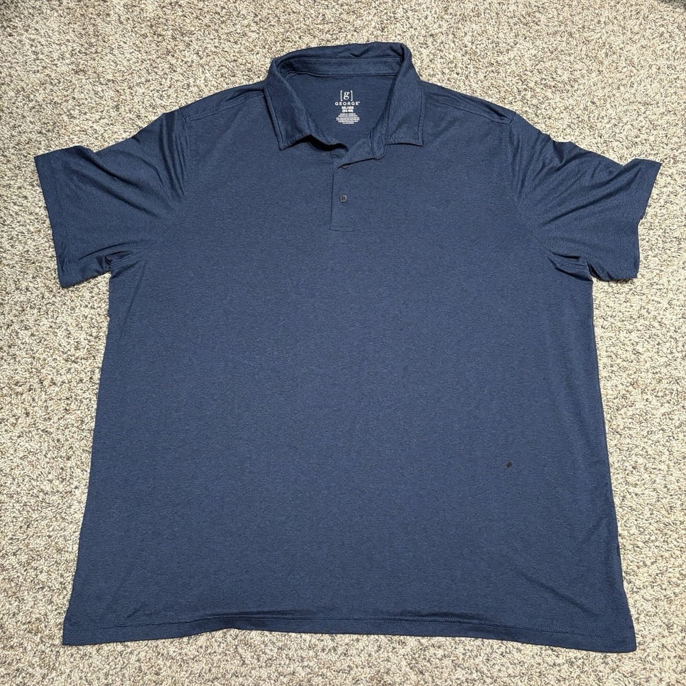 George Mens Polo Shirt 3XL Big Blue Heather Short Sleeve‎ Casual Golf Stretch